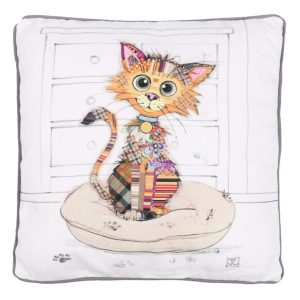 Front of cushion showing Kimba kitten on a white background