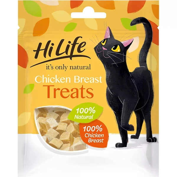 A packet of Hi-life chicken treats on a white background