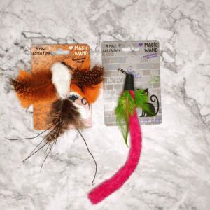 Colourful teaser wand attachments to encourage play time