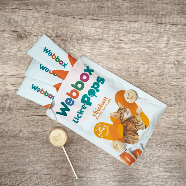 Webbox lick e pops on a wooden background.