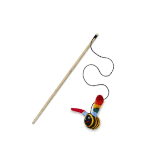 Eco-friendly Buzz Bee cat wand toy with colourful wool felt bee, bamboo stick and jute string Cativity Box
